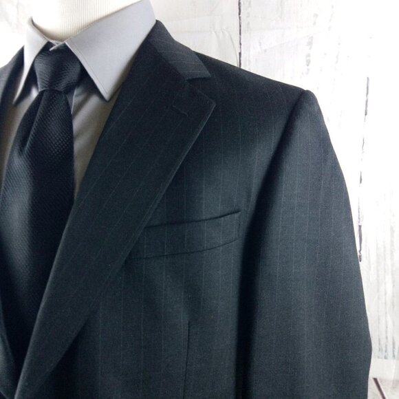 Bill Blass Studio 42R Super 100s 2 Button Charcoal Gray Striped 2pc Suit 37x31 - Picture 5 of 16